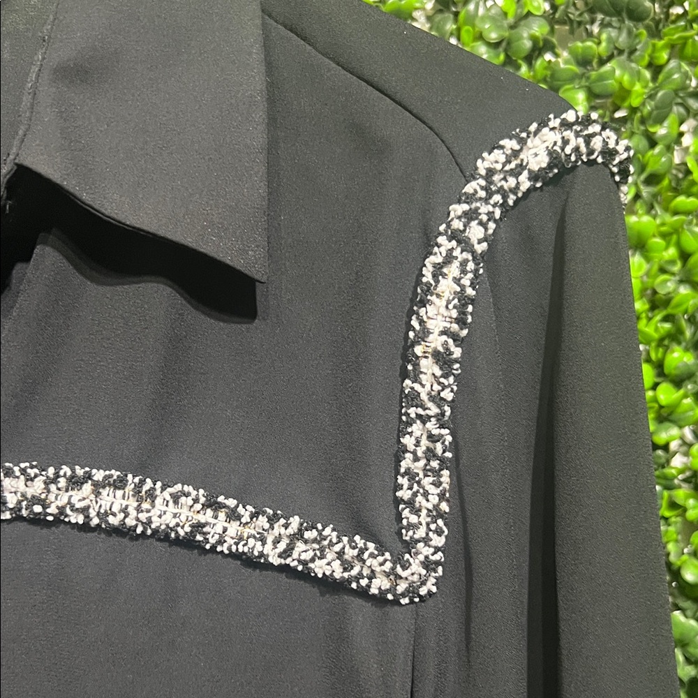Zara Black Button Down Black Contrast Textured Shirt Embellishments size Small - Picture 4 of 9